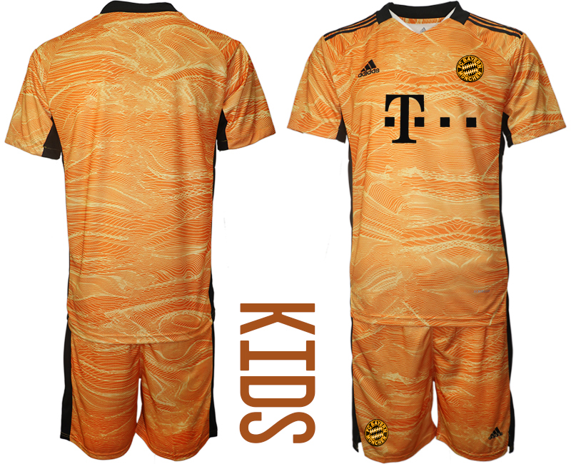 Cheap Youth 2021-2022 Club Bayern Munich orange yellow goalkeeper blank Soccer Jersey